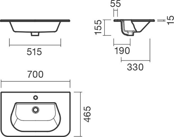 Раковина встраиваемая 70 см Sanitana Glam S10069235900000, белый