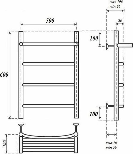 Полотенцесушитель электрический Point PN04156PE П3 500x600 с полкой левый/правый, хром