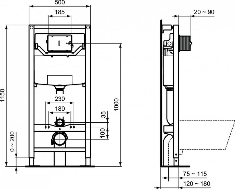 Комплект инсталляция с подвесным унитазом Ideal Standard Connect P211601 с сиденьем микролифт и клавишей смыва хром