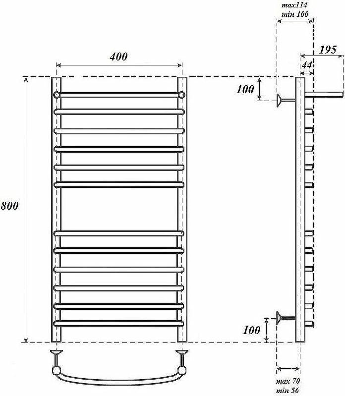 Полотенцесушитель водяной Point PN05148SP П11 400x800 с полкой, хром