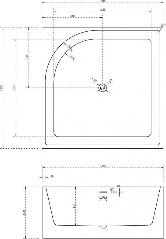 Акриловая ванна Abber 140x140 AB9337, белый