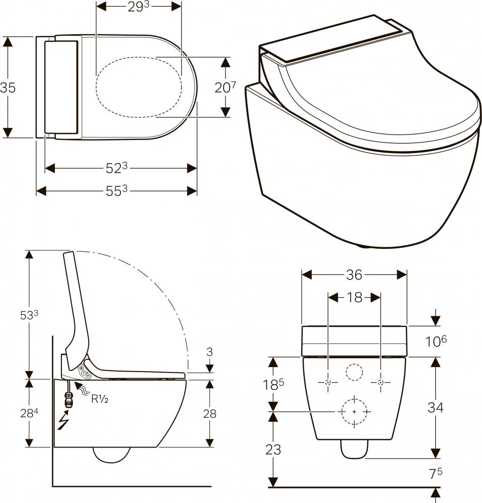 Унитаз-биде подвесной Geberit AquaClean Tuma Comfort 146.294.FW.1, белый