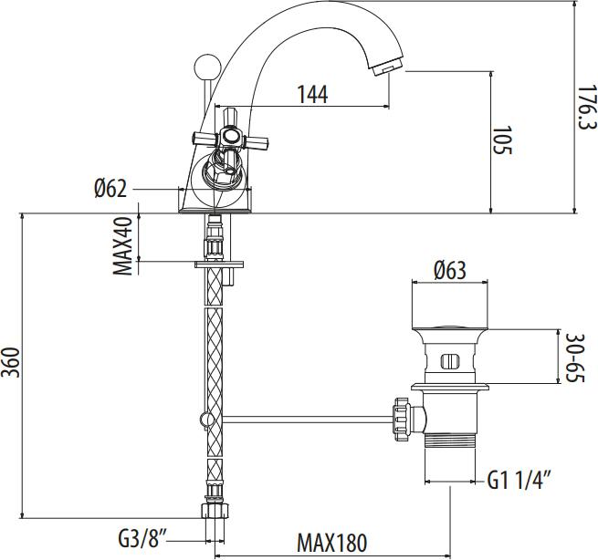 Смеситель для раковины Gattoni TRD TR320/18C0 с донным клапаном хром