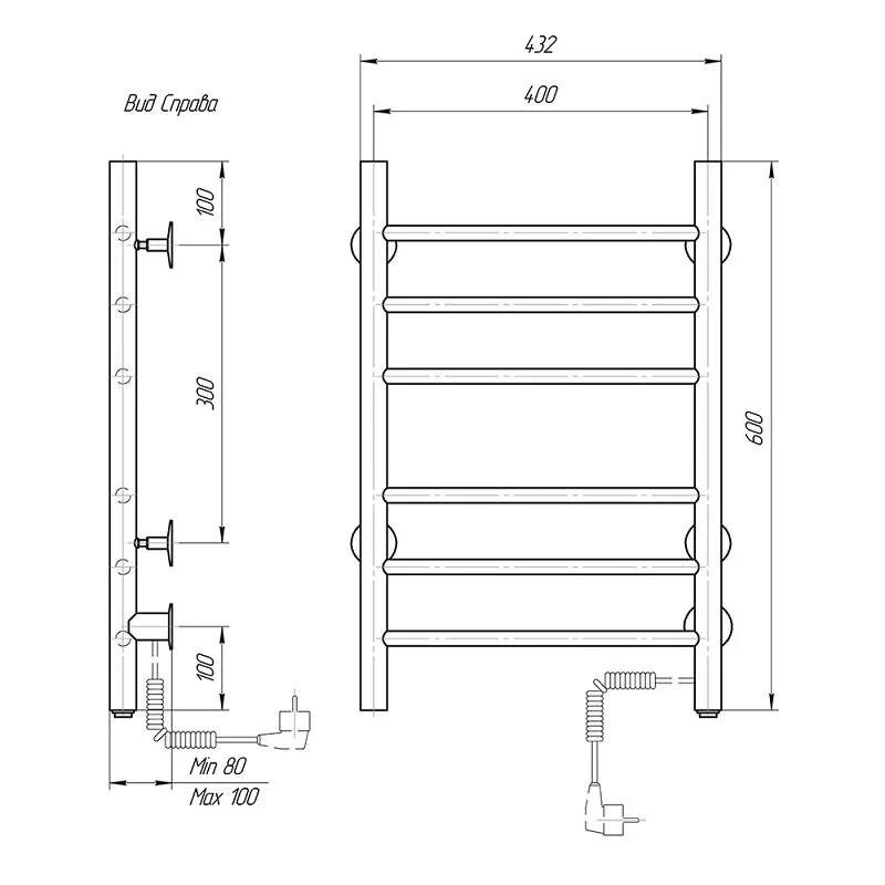 Полотенцесушитель электрический Domoterm Аврора DMT 109-6 40x60 БЕЛ EK L белый