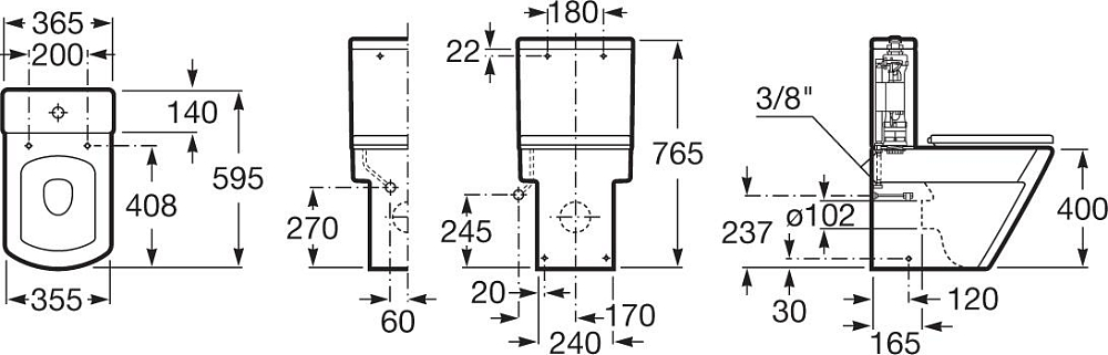 Напольный унитаз Roca Hall 342628000 с бачком 341620000 подвод снизу бачка