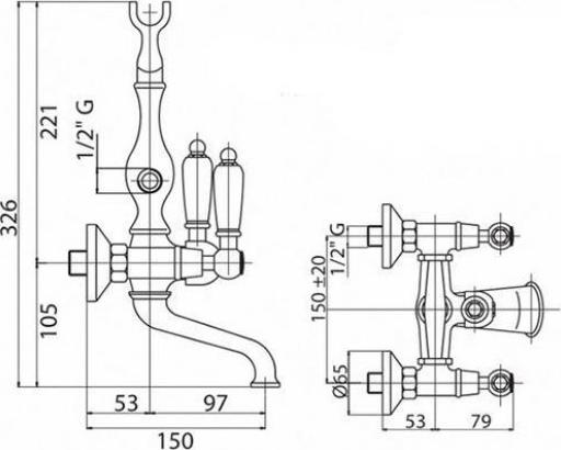 Смеситель для ванны и душа Cezares FIRST-VD-03-Bi, золото