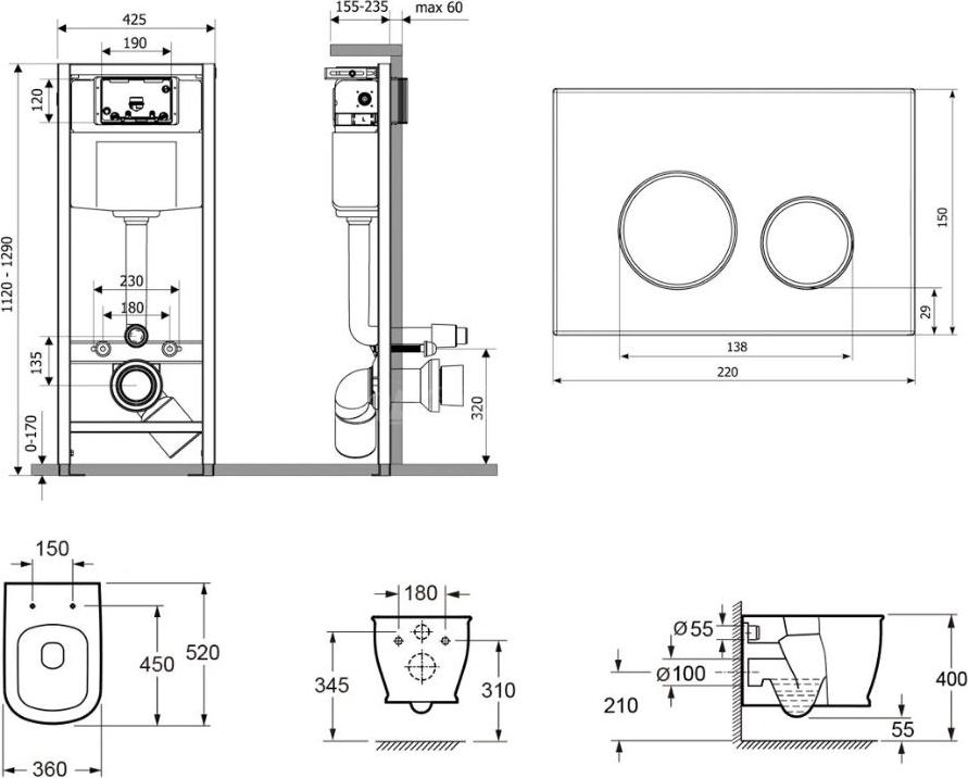 Комплект унитаз с инсталляцией Lavinia Boho Bell Pro 77040043 с сиденьем микролифт и клавишей смыва