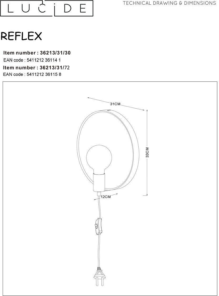 Бра Lucide Reflex 36213/31/72