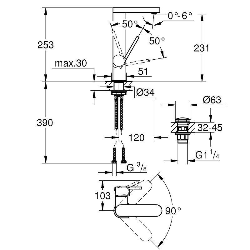 Смеситель для раковины Grohe Plus 23873003 хром