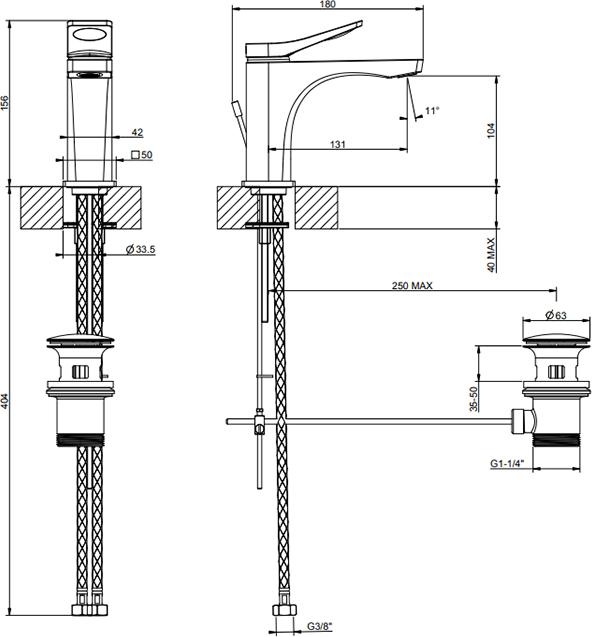 Смеситель для раковины Gessi Rilievo 59005#299, черный матовый