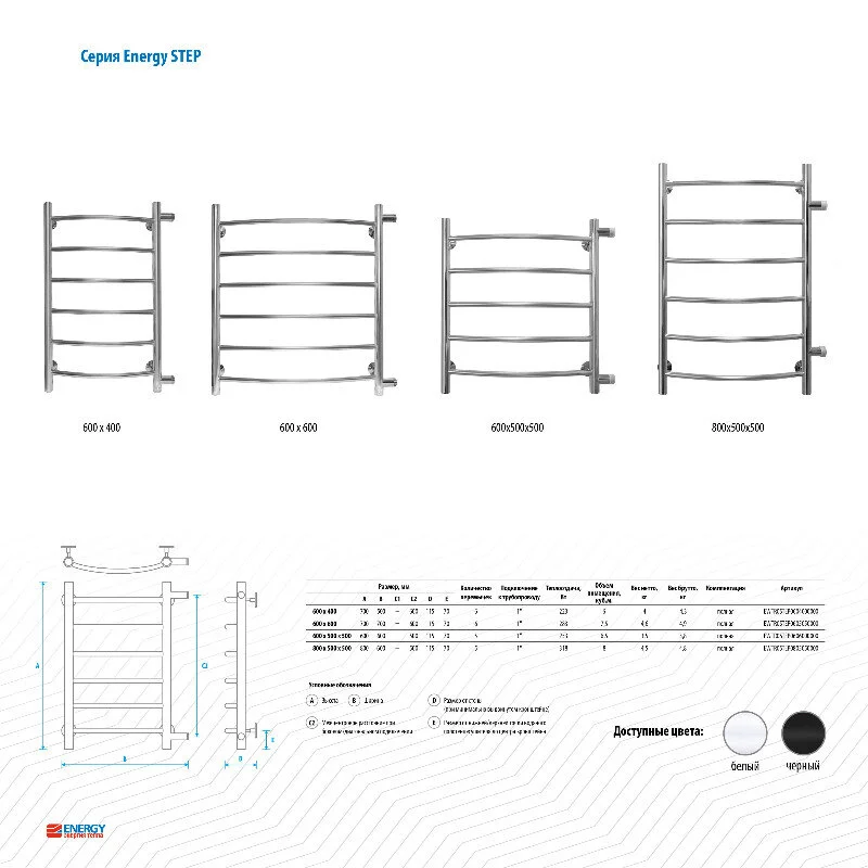 Полотенцесушитель водяной Energy Step EWTR0STEP0605050000 хром