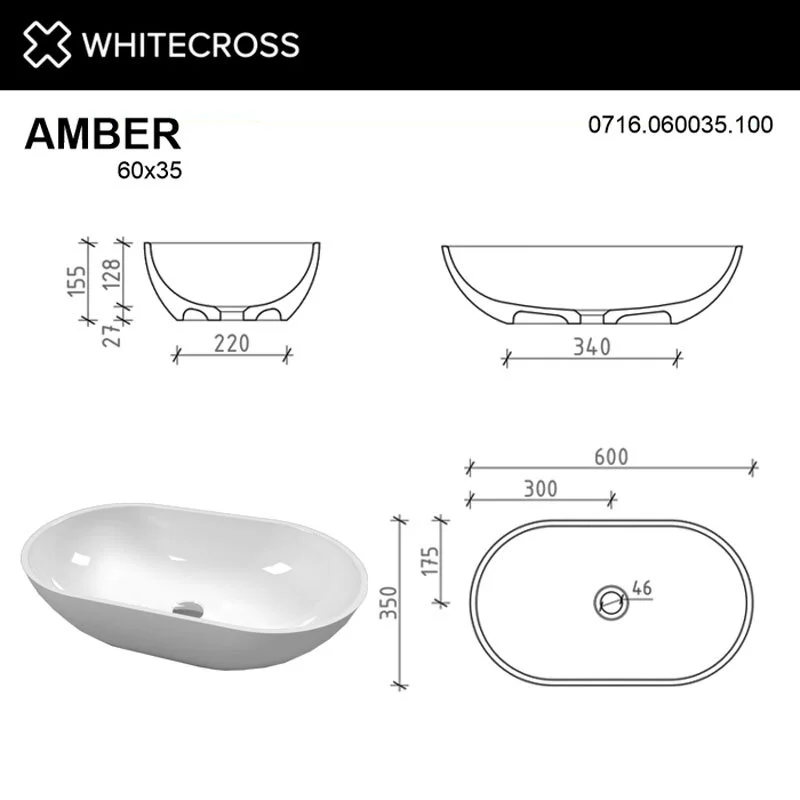 Раковина накладная Whitecross Amber 0716.060035.100 белый