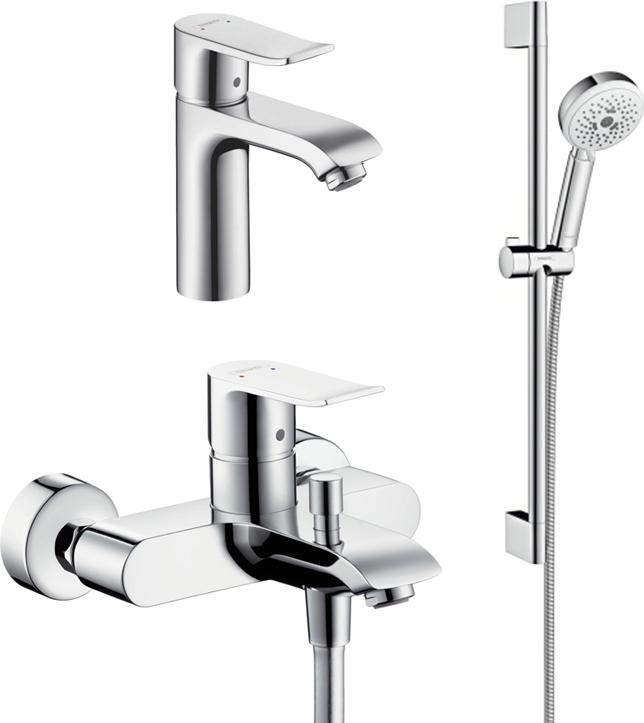 Комплект для ванной Смеситель Hansgrohe Metris 31480000 + Смеситель Hansgrohe Metris 31080000 + Душевой гарнитур Hansgrohe Crometta 26650400