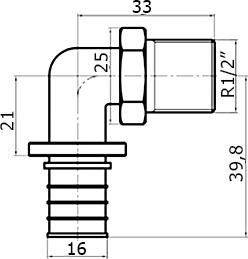 Угольник Stout SFA 0005 16xR 1/2" с наружной резьбой аксиальный