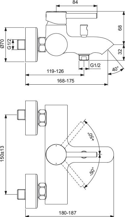 Смеситель Ideal Standard Ceraline BC199AA для ванны с душем