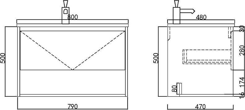 Тумба с раковиной Orans BC-0903 80 903800, темно-серый/белый мрамор