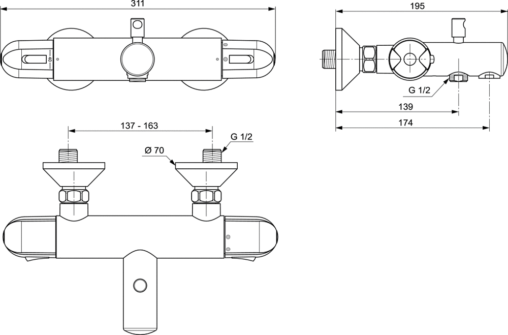 Термостат Ideal Standard CERATHERM A6423AA для ванны, с душем, хром