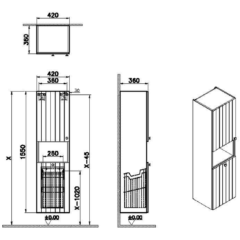 Шкаф-пенал Vitra Root Groove 40 L 69093 белый