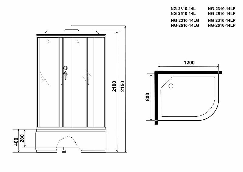 Душевая кабина Niagara Classic 120x80 L NG-2510-14LF с гидромассажем