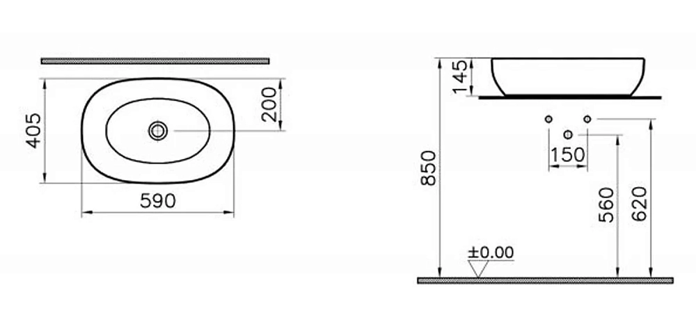 Раковина накладная VitrA Outline 5995B450-0016 серый