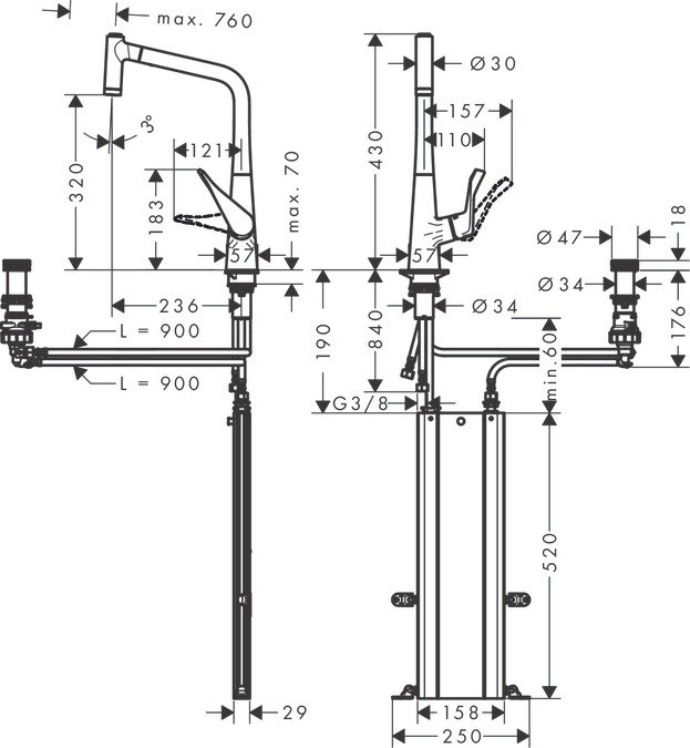 Смеситель для кухни Hansgrohe Metris 73806800, сталь