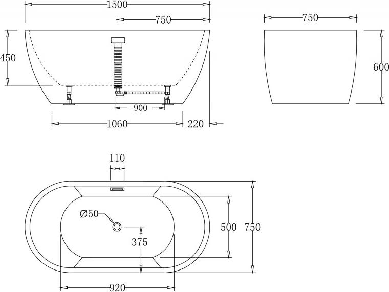 Акриловая ванна BelBagno 150х75 BB70-1500