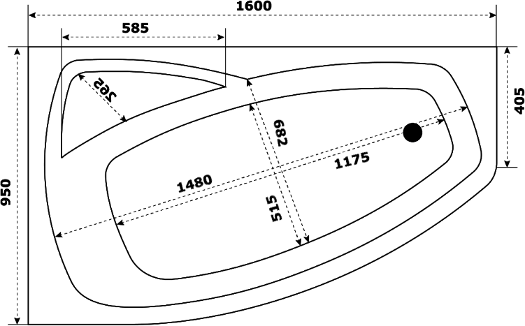 Акриловая ванна STWORKI Монтре L 160x95 см, угловая, с каркасом, асимметричная