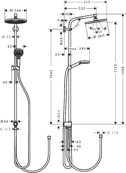 Душевой комплект Hansgrohe, хром, 71400000/71070000/27270000