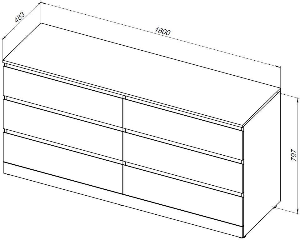 Комод Aquanet Сканди 00302548 1600x480, дуб крафт