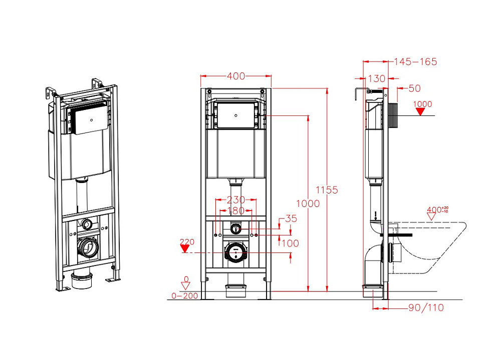 Инсталляция с клавишей смыва D&K DI8540116 черный