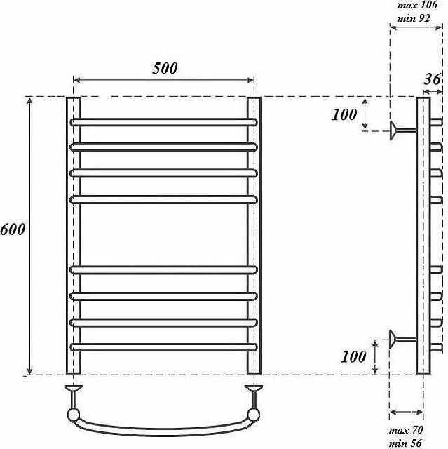 Полотенцесушитель электрический Point PN05156SE П8 500x600 левый/правый, хром