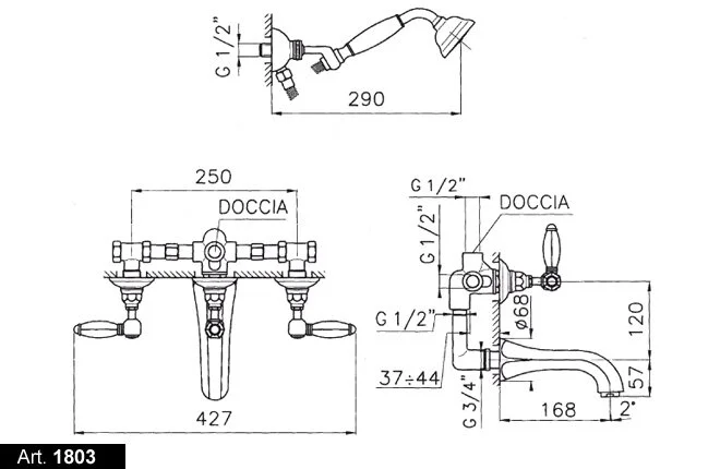 Смеситель для ванны с душем Nicolazzi Monterosa 1803BZ32 бронза