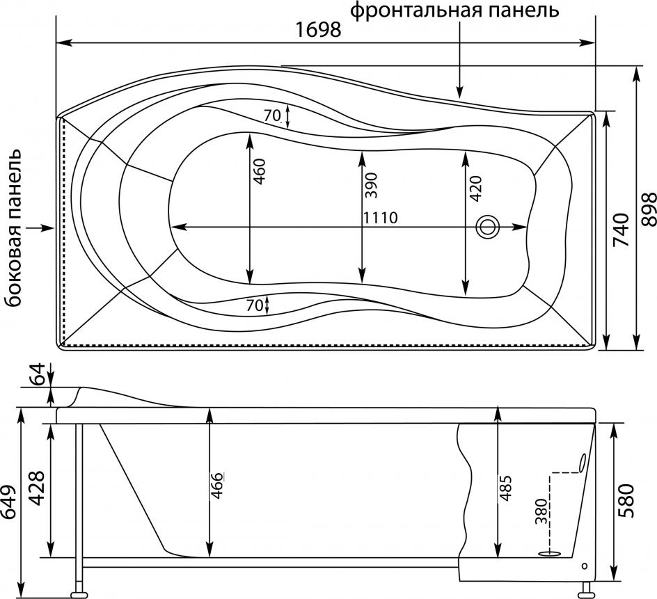 Акриловая ванна Aquanet Borneo R 170х90 00205284