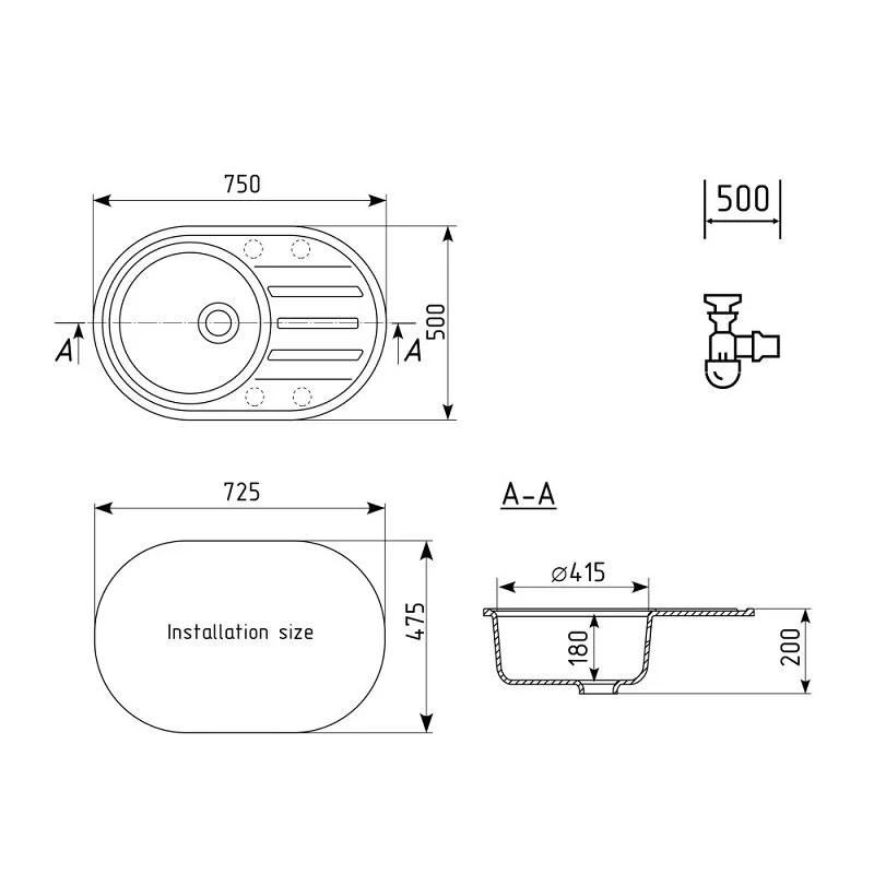 Кухонная мойка Ulgran Quartz Nora Nora 750-09 черный