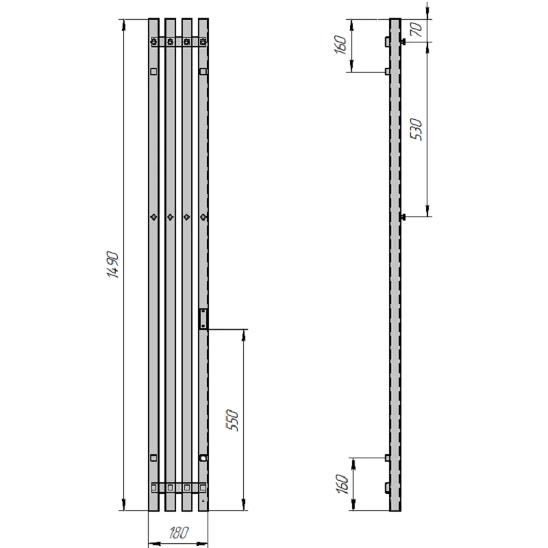 Полотенцесушитель электрический Grois Quartet Quartet GR-125 180х1500 П3 RAL 9005 R черный