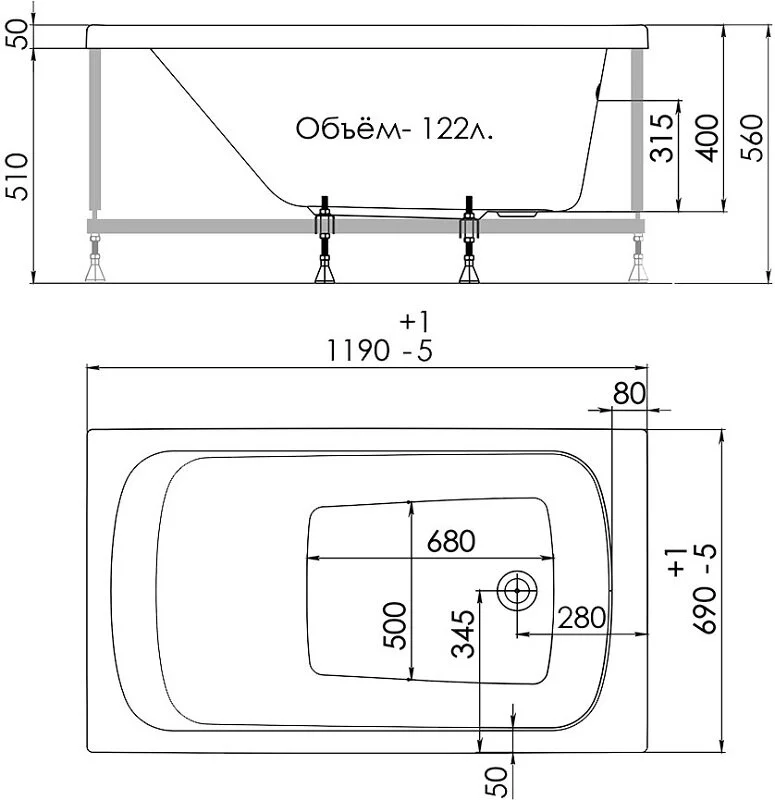 Акриловая ванна 1ACReal Gamma Щ0000028714 белый