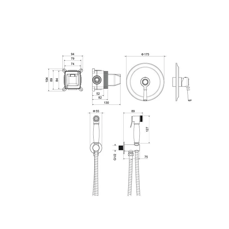 Гигиенический душ Aquatek Классик AQ1519MB, со смесителем, цвет черный матовый