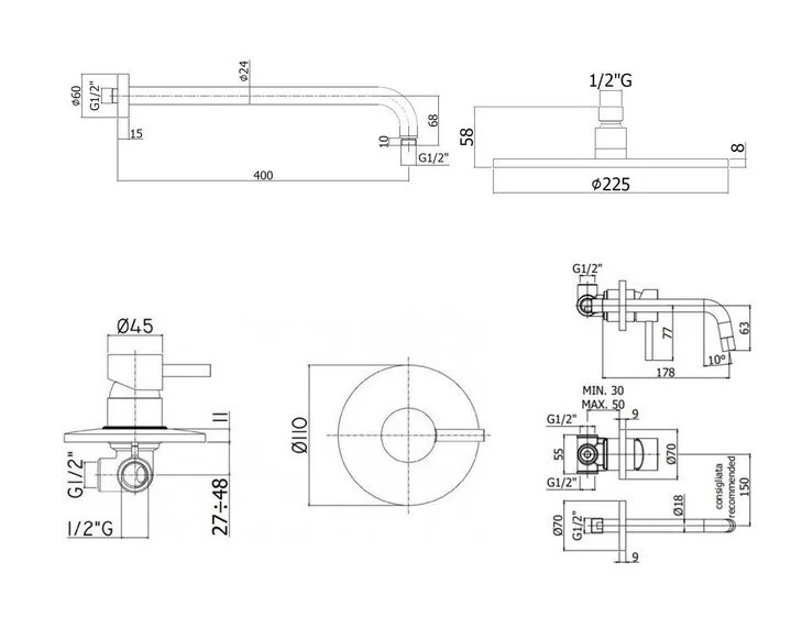 Душевая система Paffoni KIT LIG KITLIG011NO006 черный