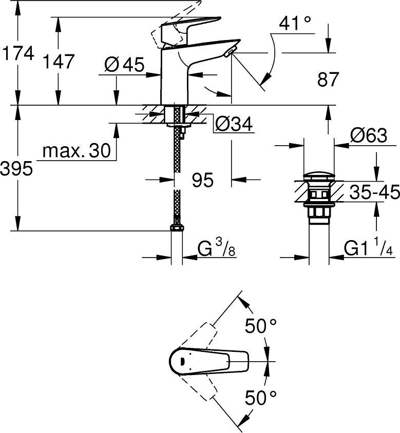 Смеситель для раковины Grohe BauEdge 23896001, хром