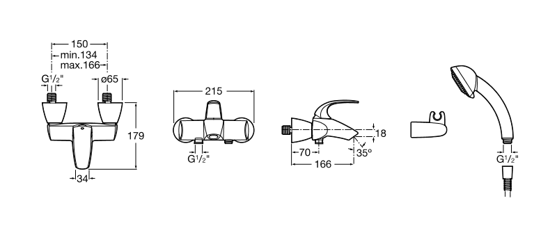 Смеситель для ванны Roca M2 5A0168C00 с душем