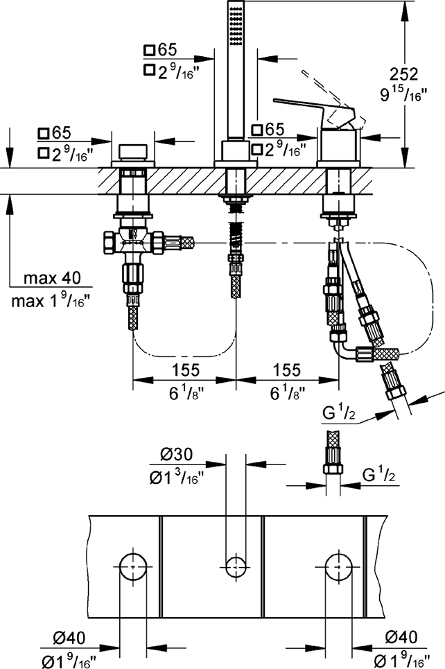 Смеситель Grohe Eurocube 19966000 на борт ванны