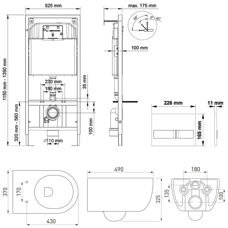 Инсталляция Berges Novum 525, в комплекте кнопка L5 SoftTouch черная, унитаз EGO Rimless, сидение Toma SO, 043232