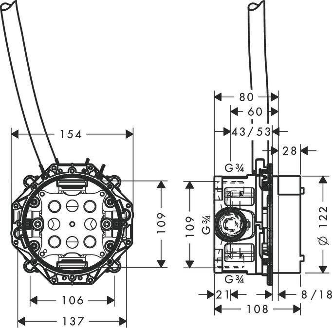 Скрытая часть электронного смесителя Axor Uno 16182180