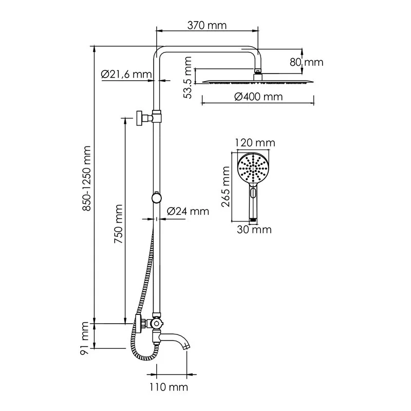 Душевая система WasserKRAFT серия A A188.117.127.010.CH Thermo хром