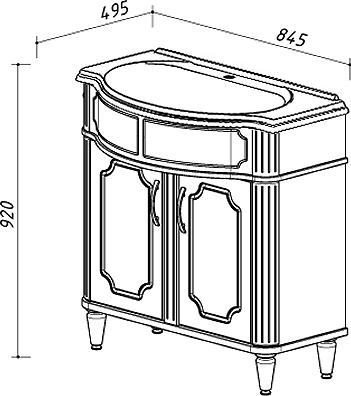 Тумба с раковиной Belux Каталония 85 чёрная с патиной