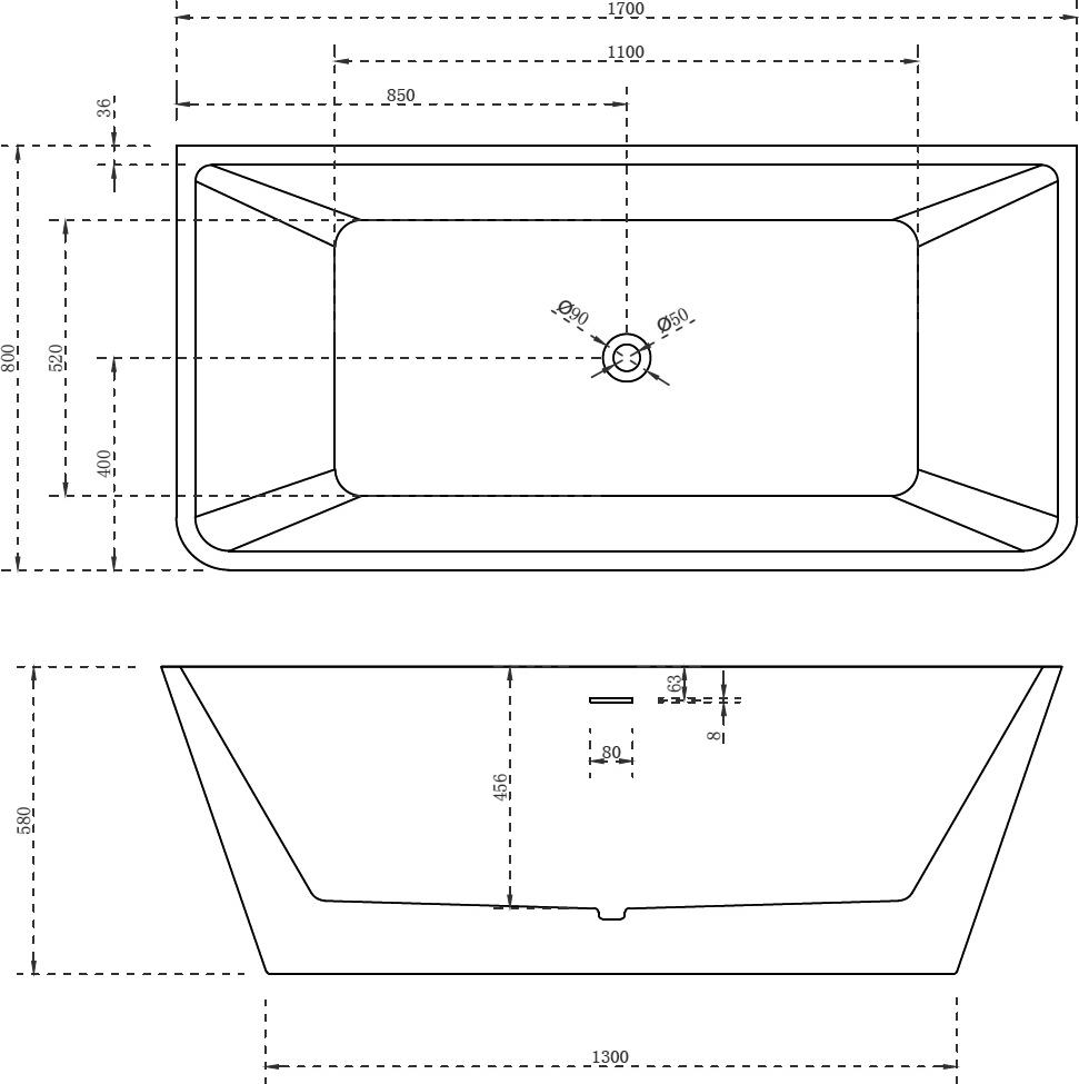 Акриловая ванна Abber 170x80 AB9212-1.7, белый