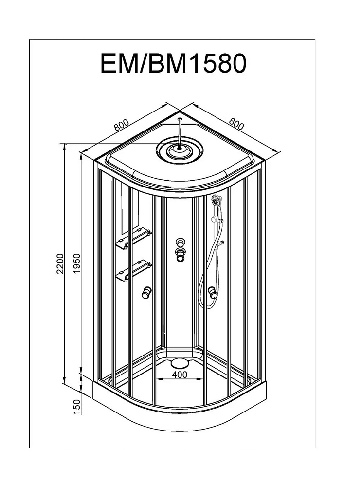 Душевая кабина Deto Em EM1580LED+GM