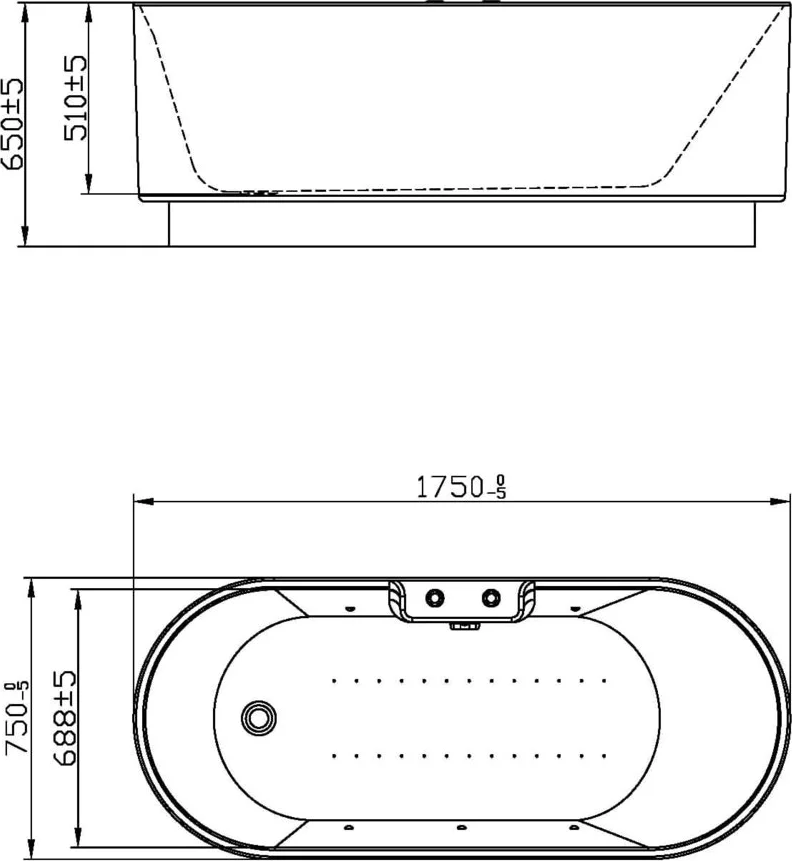 Акриловая ванна Orans 175x75 601FTSH, черный/белый