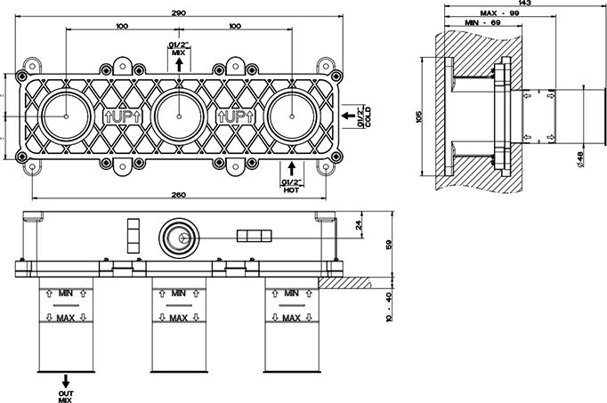 Скрытая часть для смесителя Gessi 316 Parti Incasso 54139#239, steel brushed