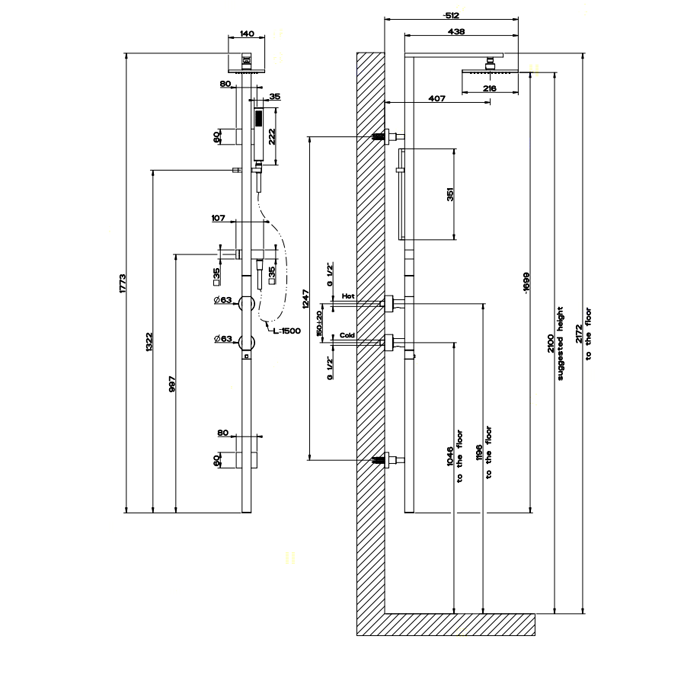 Душевая стойка Gessi Rettangolo 23409#031 с термостатом, хром